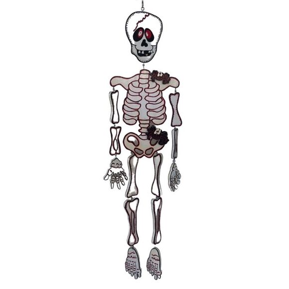 HALLOWEEN HANGING WOODEN PAINTED SKELETON WITH SPIDERS - Picture 3 of 16